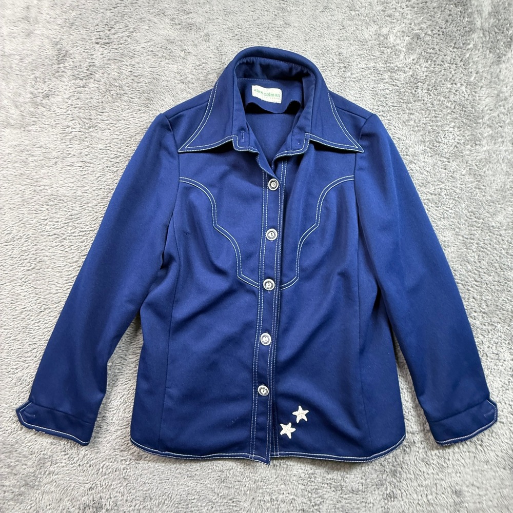 Alex Coleman Button Up Shirt Womens M/L Blue Excellent Vintage 70s Western Rodeo